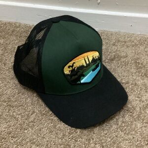 Green and Black Mesh Trucker Hat with Outdoor Patch